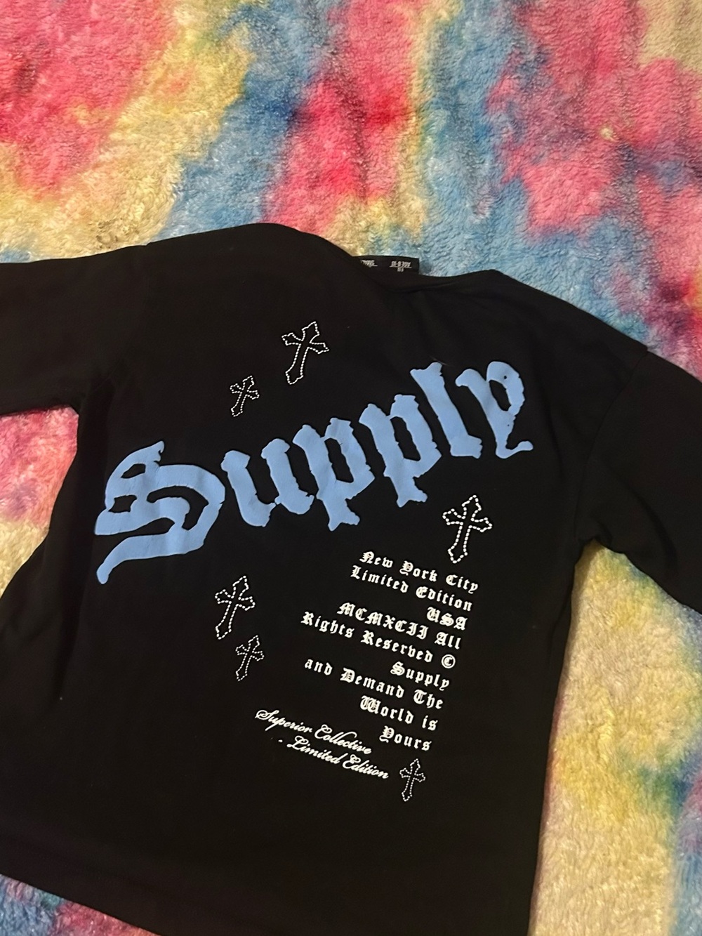 Supply Black Short-Sleeve Tee with Light Blue Graphic